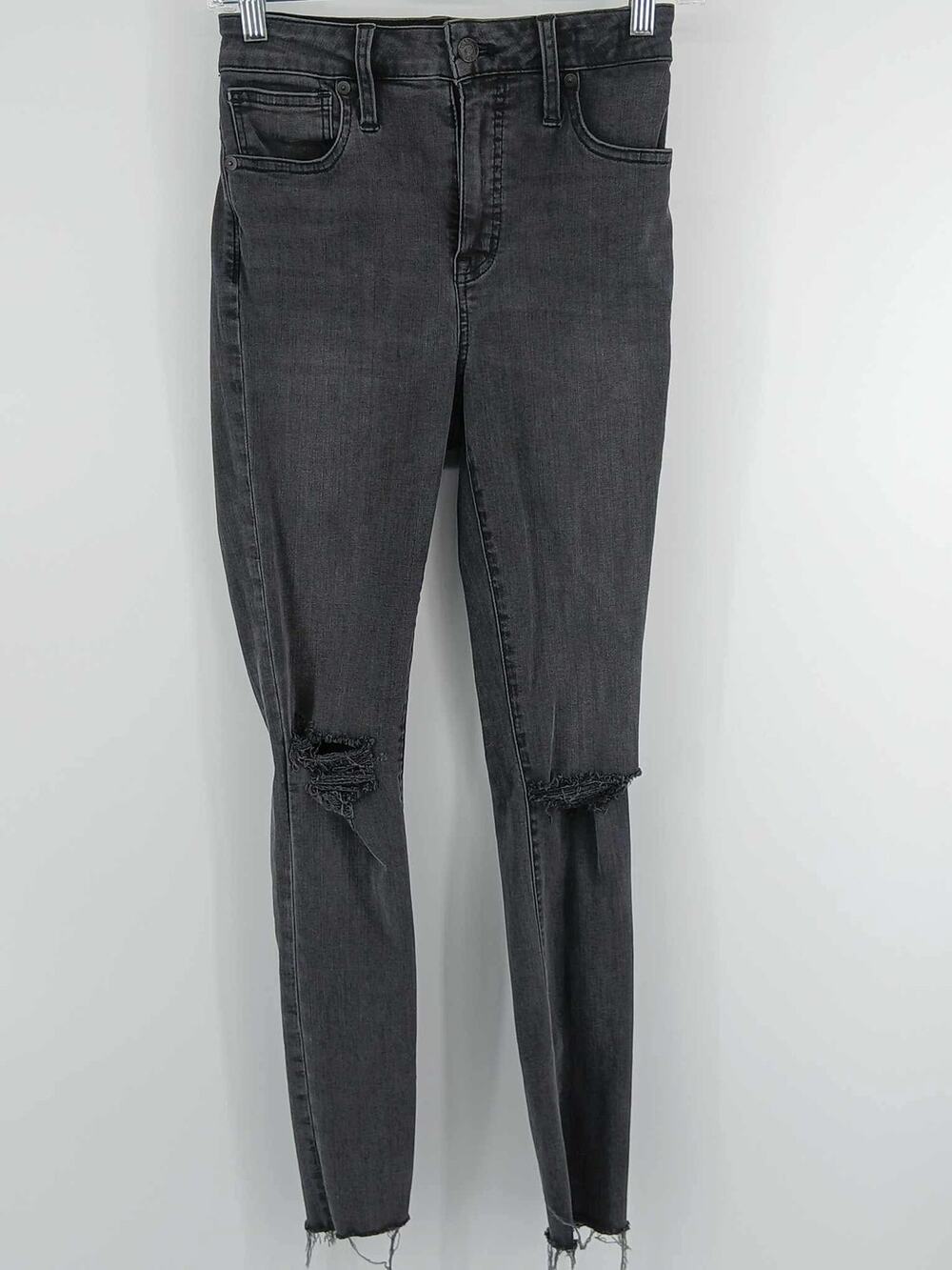 Madewell Curvy High Rise Skinny, black distressed with raw hem